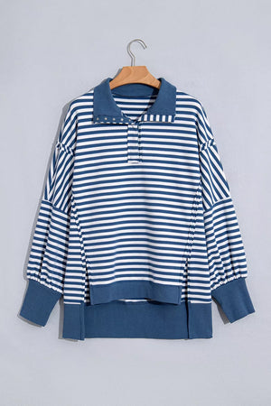 Dusty Blue loose sweatshirt with henley