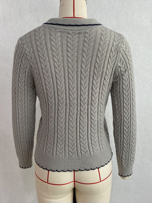 preppy cardigan in light gray with collared