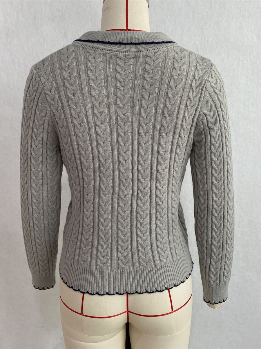 preppy cardigan in light gray with collared