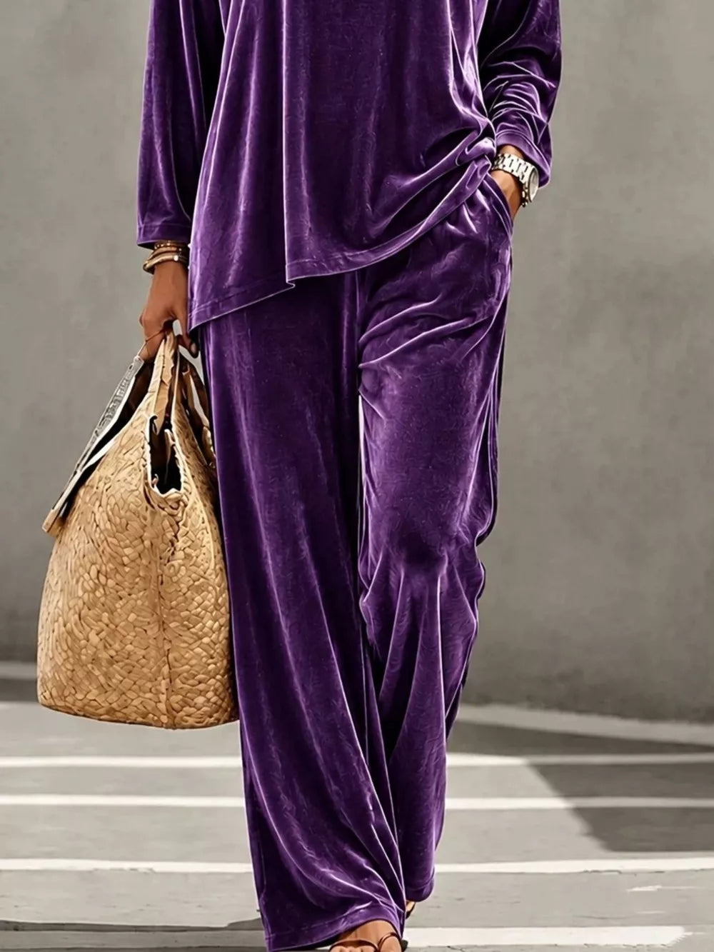 glam top and pants set in Blue with round neck