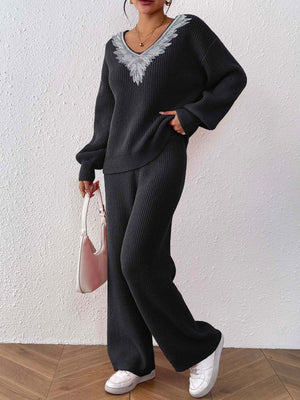 Orange sweater set with two-piece and long sleeve
