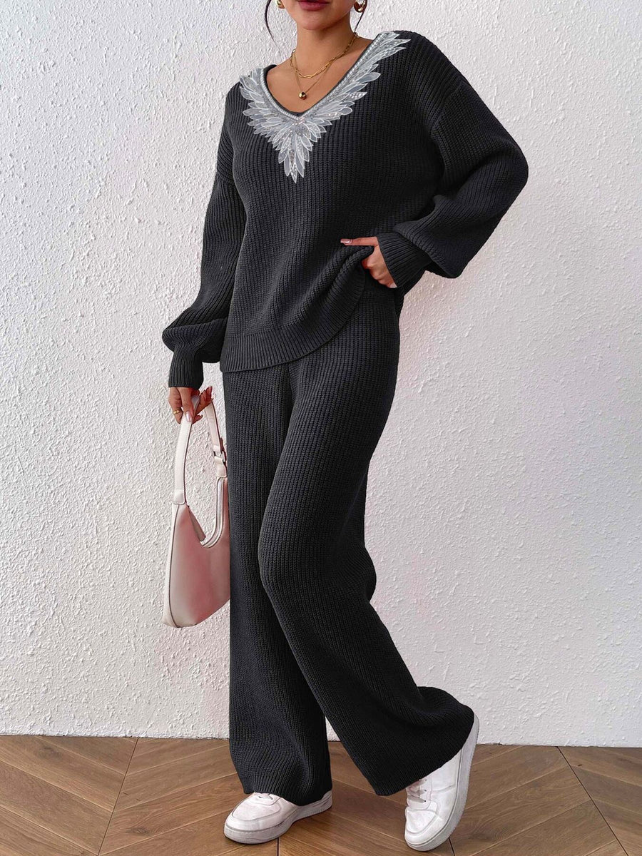 Orange sweater set with two-piece and long sleeve