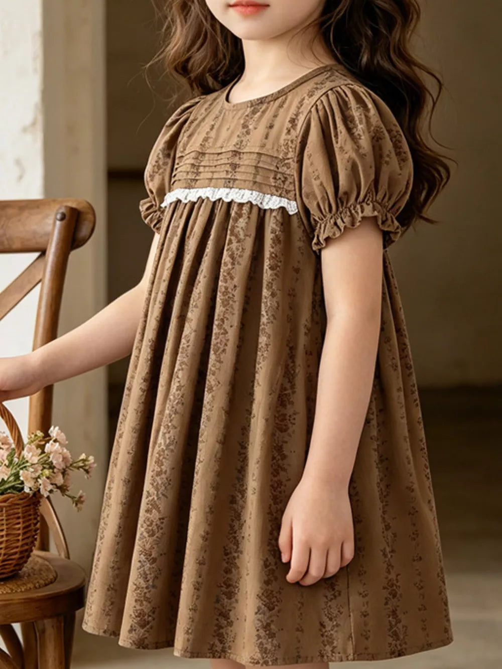 Children's Vintage Floral Puff Sleeve Dress