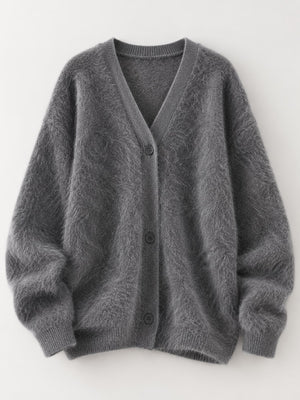 Gray oversized cardigan with v-neck