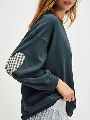 Burgundy with Heart Patch Long Sleeve Sweatshirt