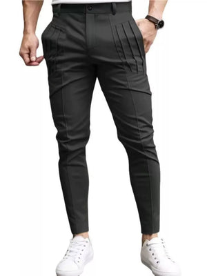 Brown Men's Slim Fit Pleated Casual Pants Plus Size