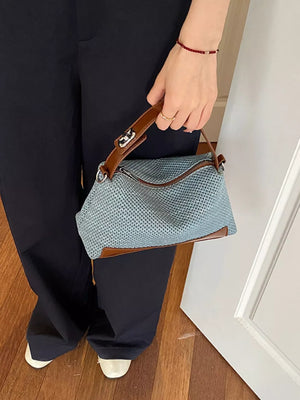 Blue with Woven Texture Crossbody Bag