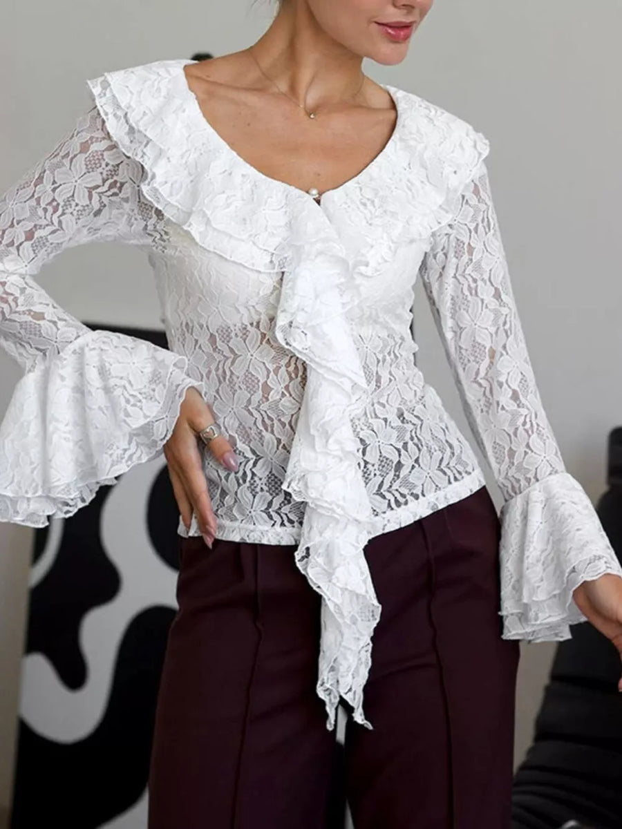 100% polyester Care instructions: Machine wash cold blouse in ivory with regular silhouette