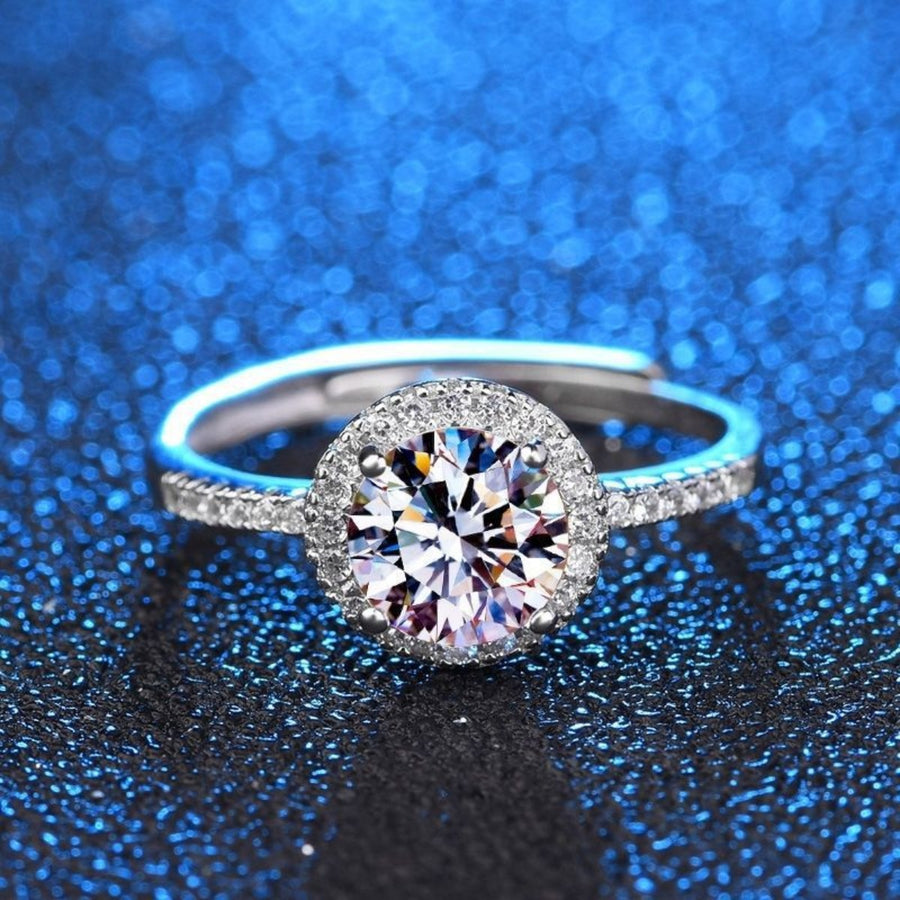1 Carat Moissanite 925 Sterling Silver Ring in clear with halo setting