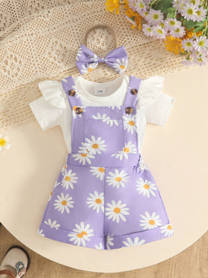 overalls in white with floral and ribbed