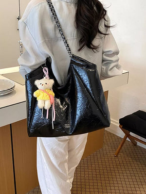 Pu Leather Large Shoulder Bag in Black