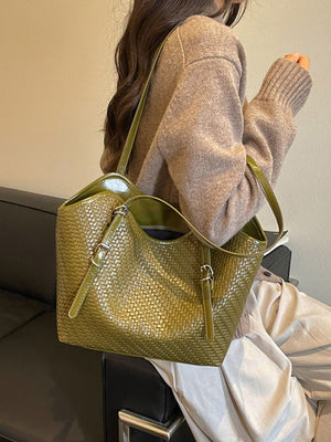 olive green tote with medium and open-top