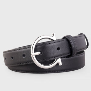 Black cowhide leather belt with silver Omega buckle detail