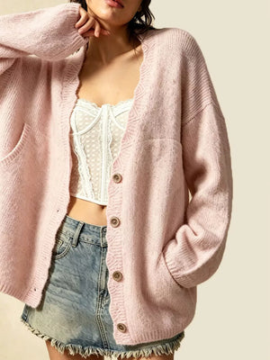 Blush Pink oversized cardigan with v-neck