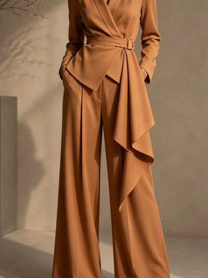 100% polyester Care instructions: Machine wash cold pants set in Beige with tailored silhouette