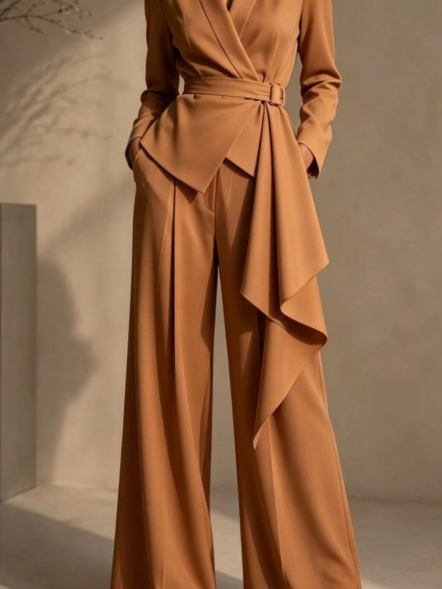 100% polyester Care instructions: Machine wash cold pants set in Beige with tailored silhouette