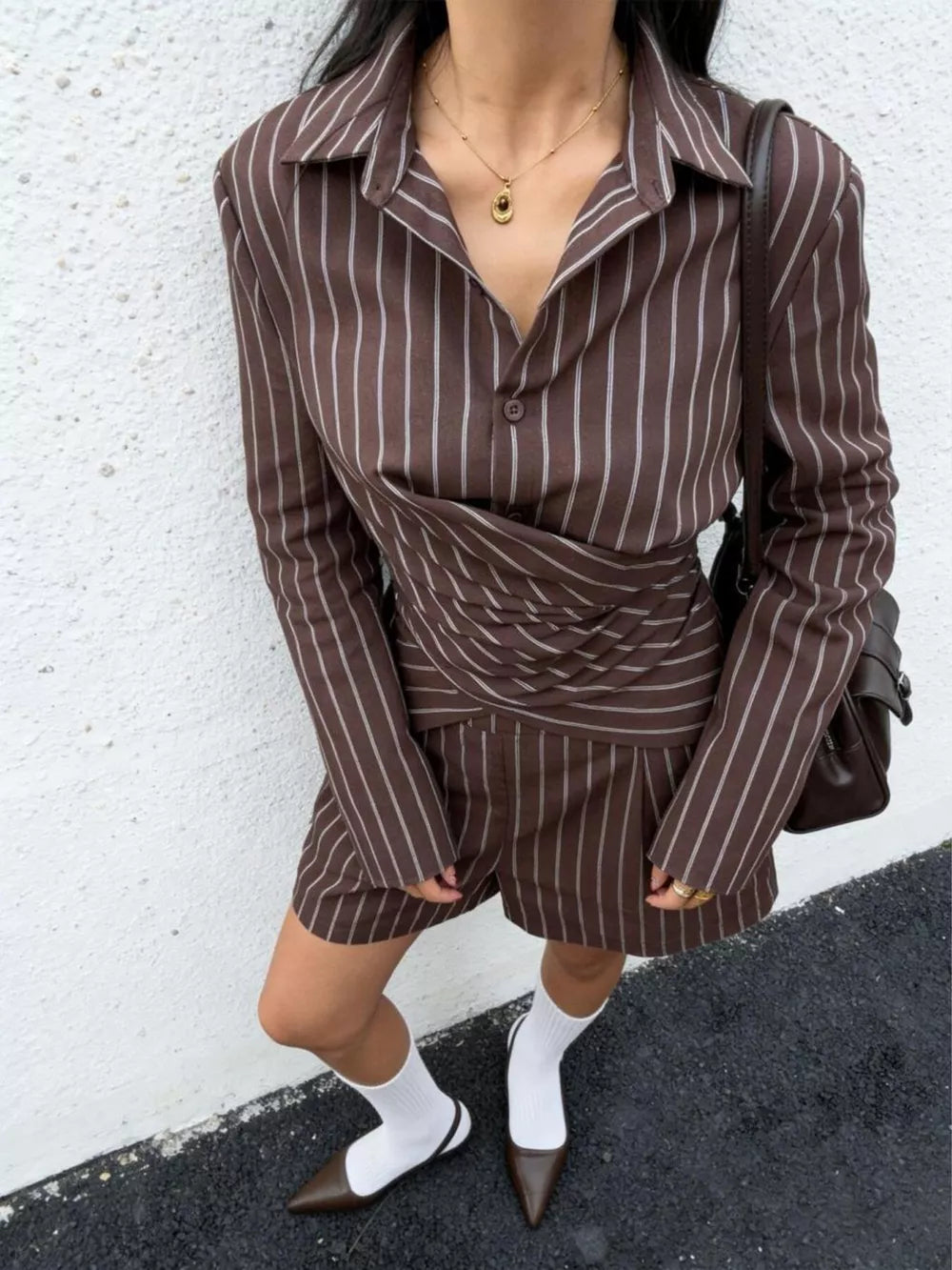 100% cotton Care instructions: Machine wash cold two-piece set in Coffee Brown with relaxed silhouette