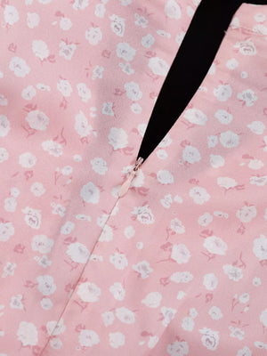 Pink floral print dress with a zipper detail