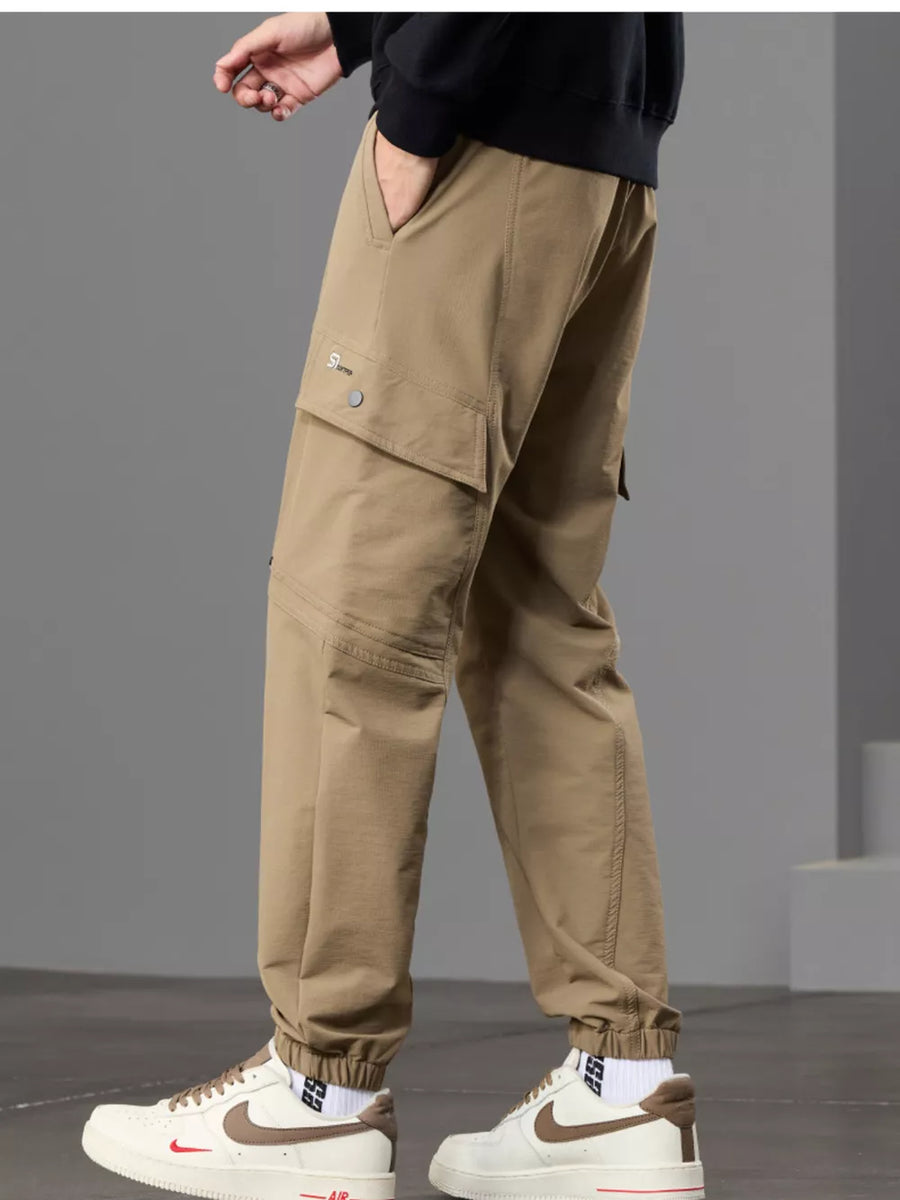 Light Gray Men S Casual Cargo Pants With Drawstring Waist