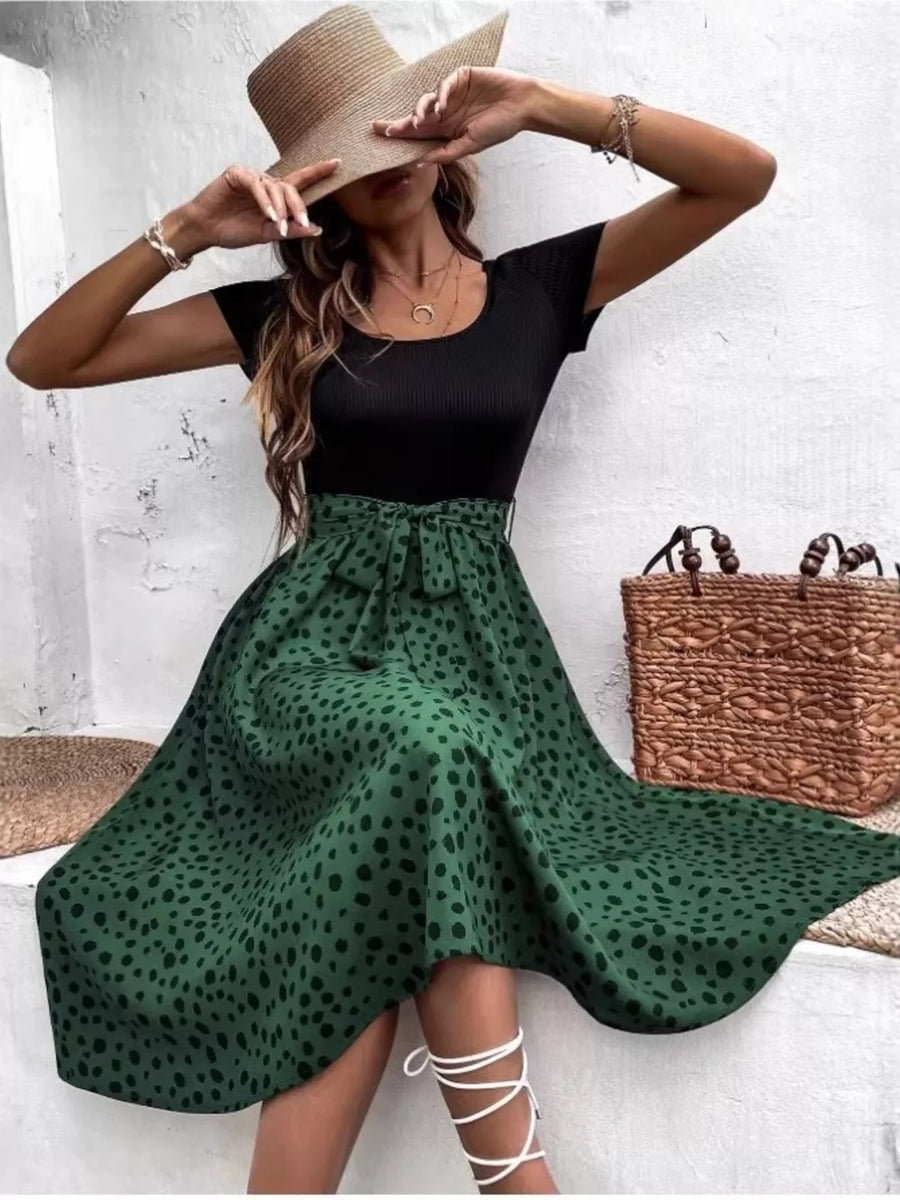 midi dress featuring leopard in Green with 100% polyester Care instructions: Machine wash cold texture