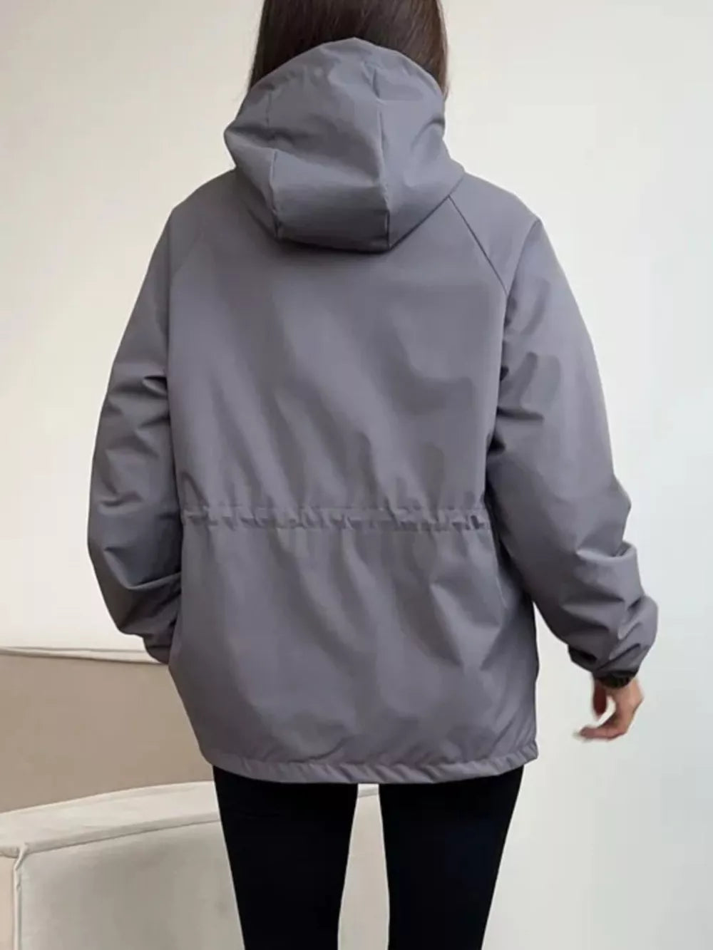 windbreaker in Gray with drawstring and hip-length