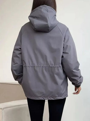 windbreaker in Gray with drawstring and hip-length