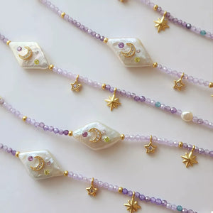 Freshwater Pearl, 18K Gold-Plated, Titanium Steel, Bead, Zircon Care instruction necklace in white with straight silhouette