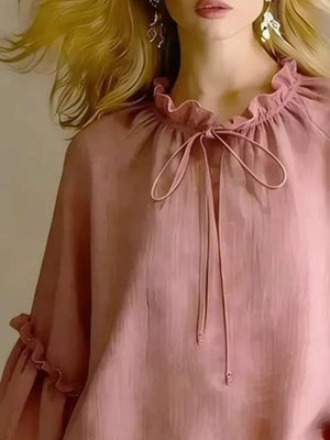 romantic blouse in Dusty Pink with round neck