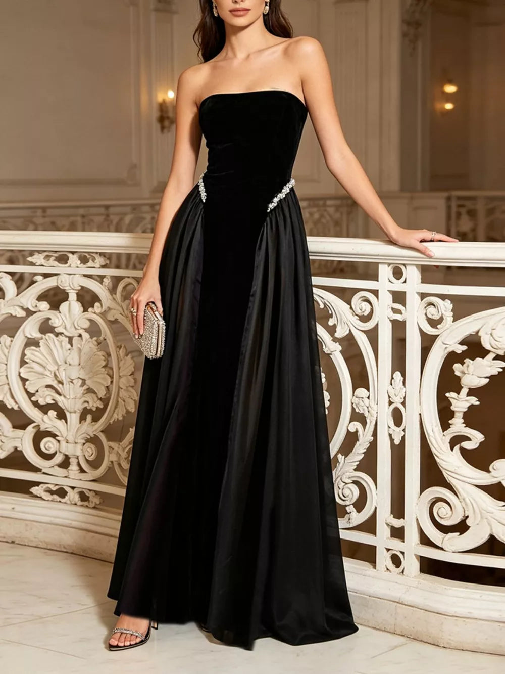 Black Lace Up Back Tube Maxi Dress
