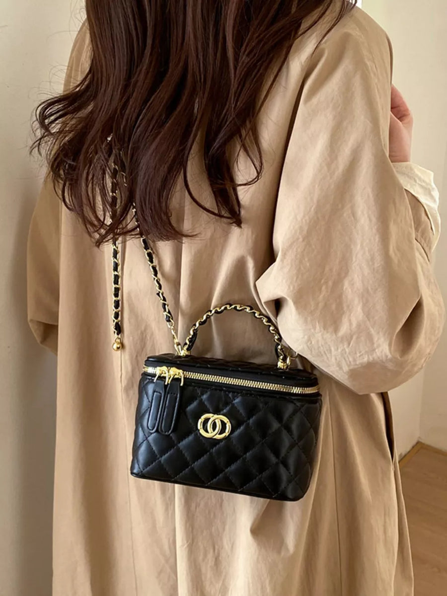 Quilted Leather Crossbody Bag in Black
