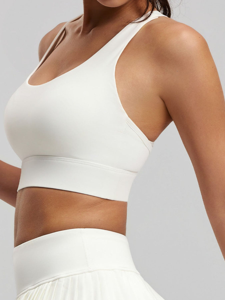 Coffee Brown fitted sports bra with scoop neck