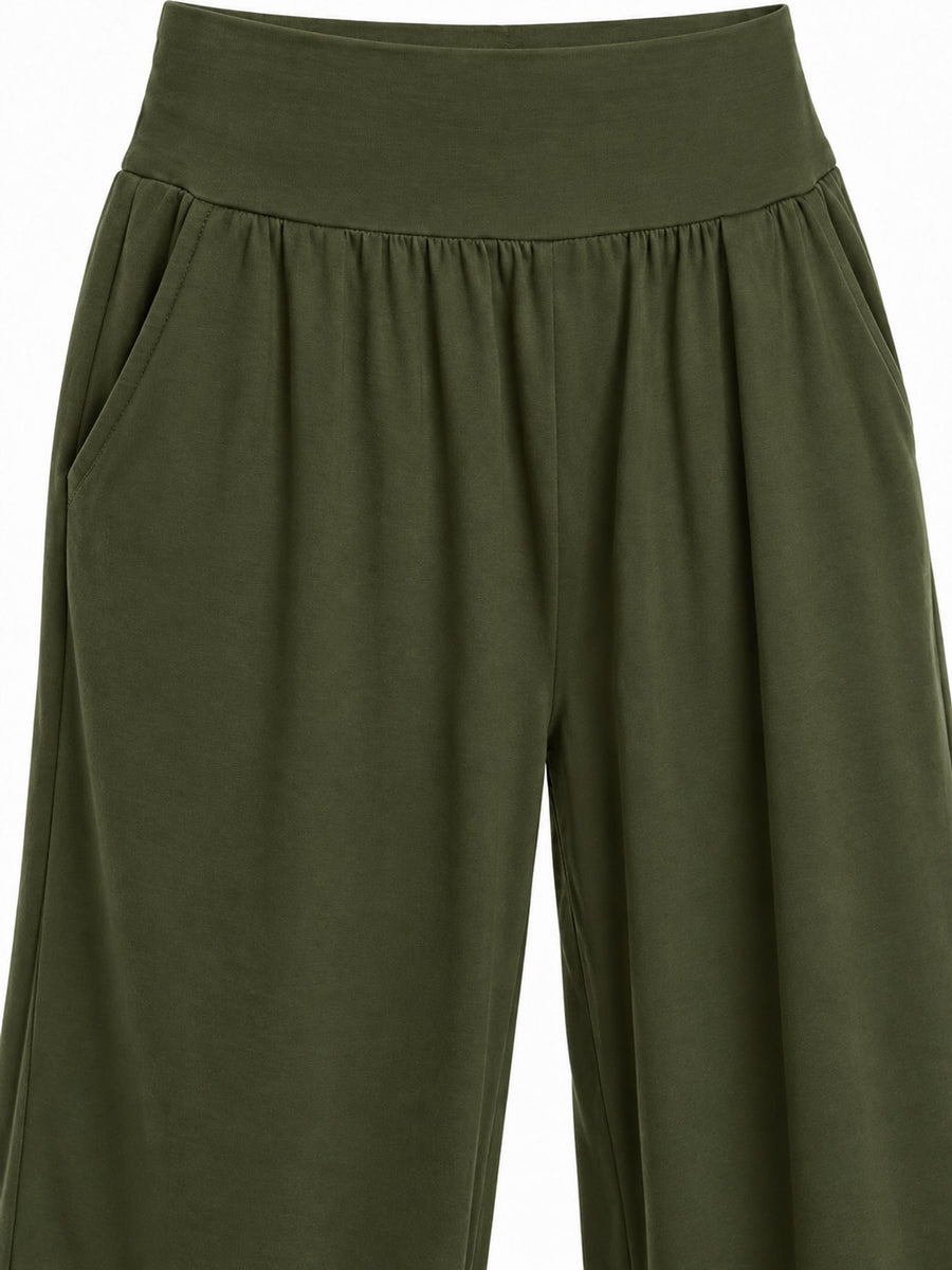 Polyester and spandex blend wide-leg pants in Dark Coffee with relaxed silhouette