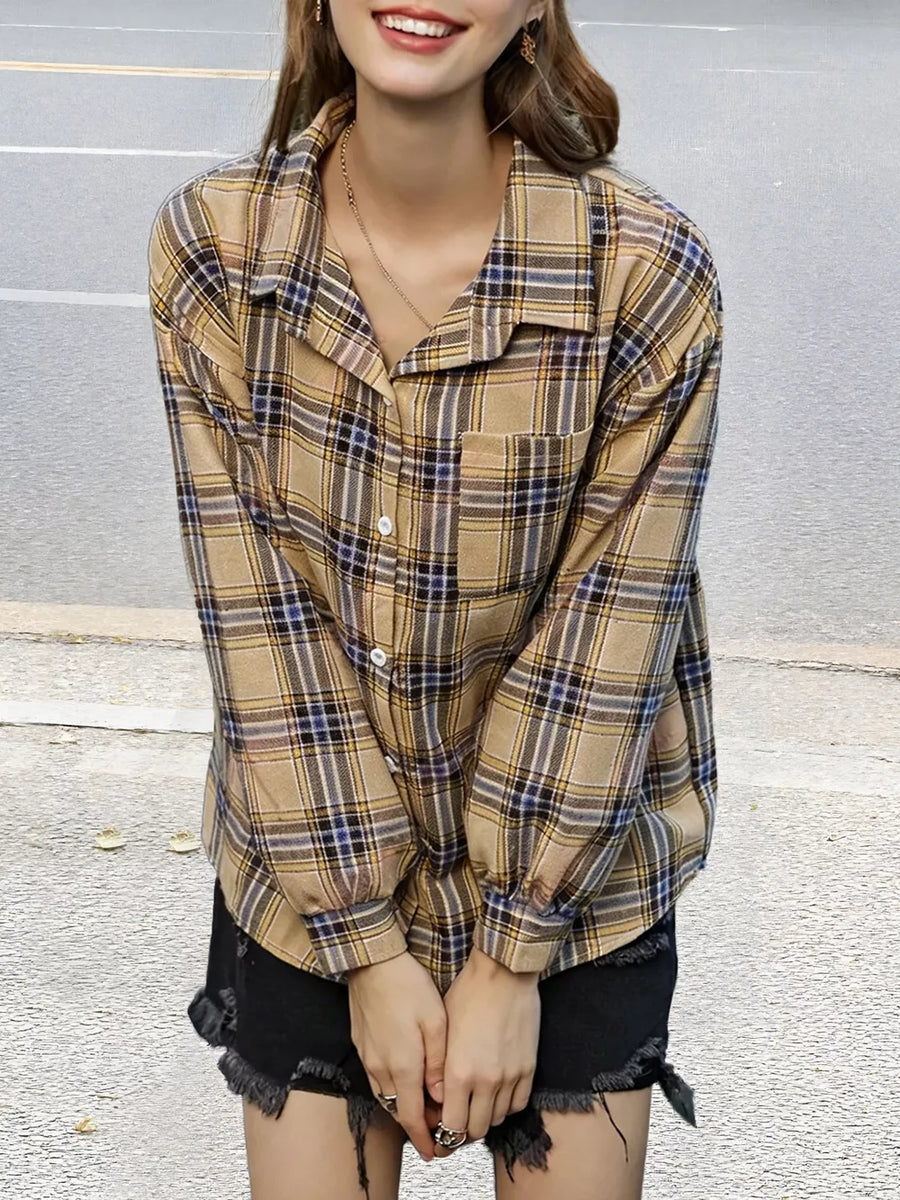 Red Plaid Button Up Long Sleeve Shirt