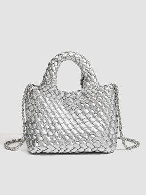 crossbody bag in blush pink with woven texture and mini