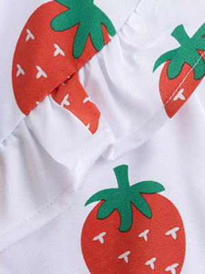sweatshirt and leggings set in White with strawberry print and frill