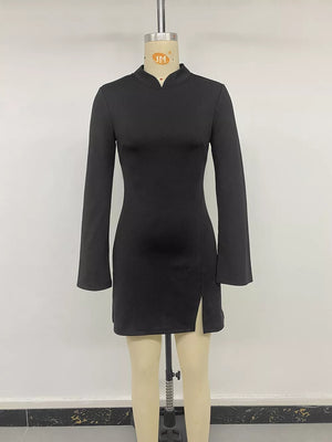 Cutout Back Long Sleeve Bodycon Mini Dress in black