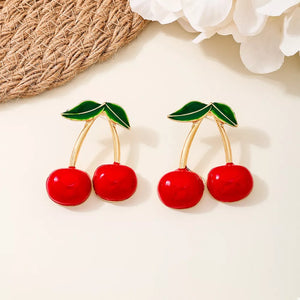 earrings in red with fruit motif and dangle