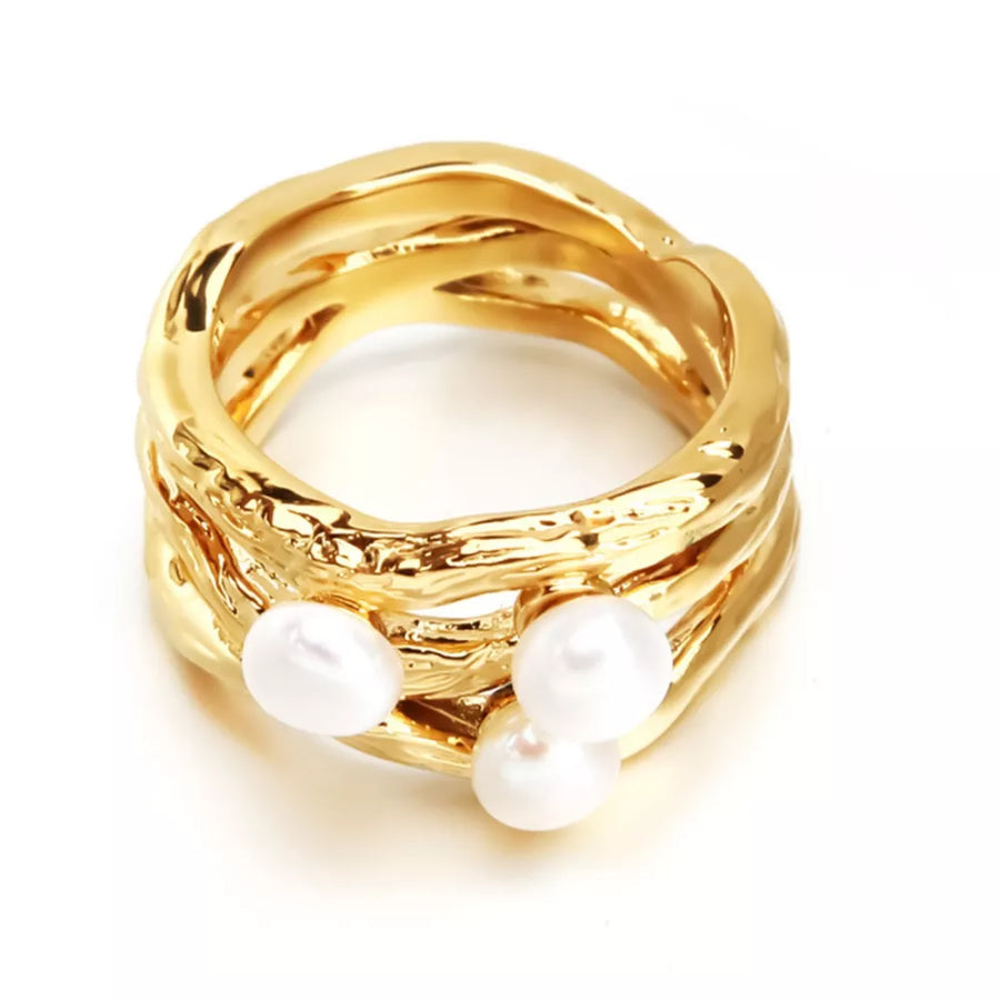 Synthetic Pearl,18K Gold-Plated,Copper Care instructions: Avoid wearing during e ring in Gold with fitted silhouette