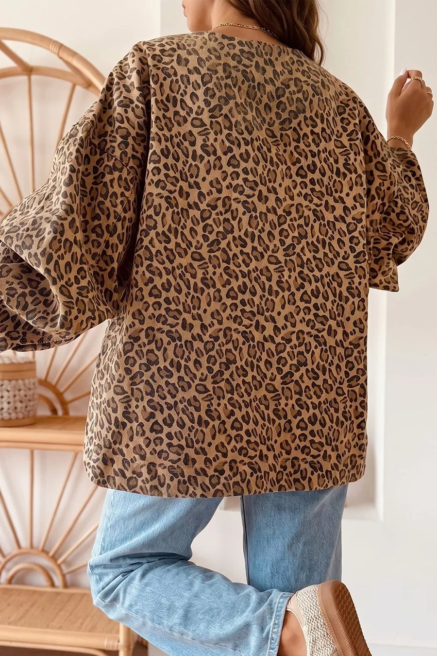 Print Denim Jacket in Leopard
