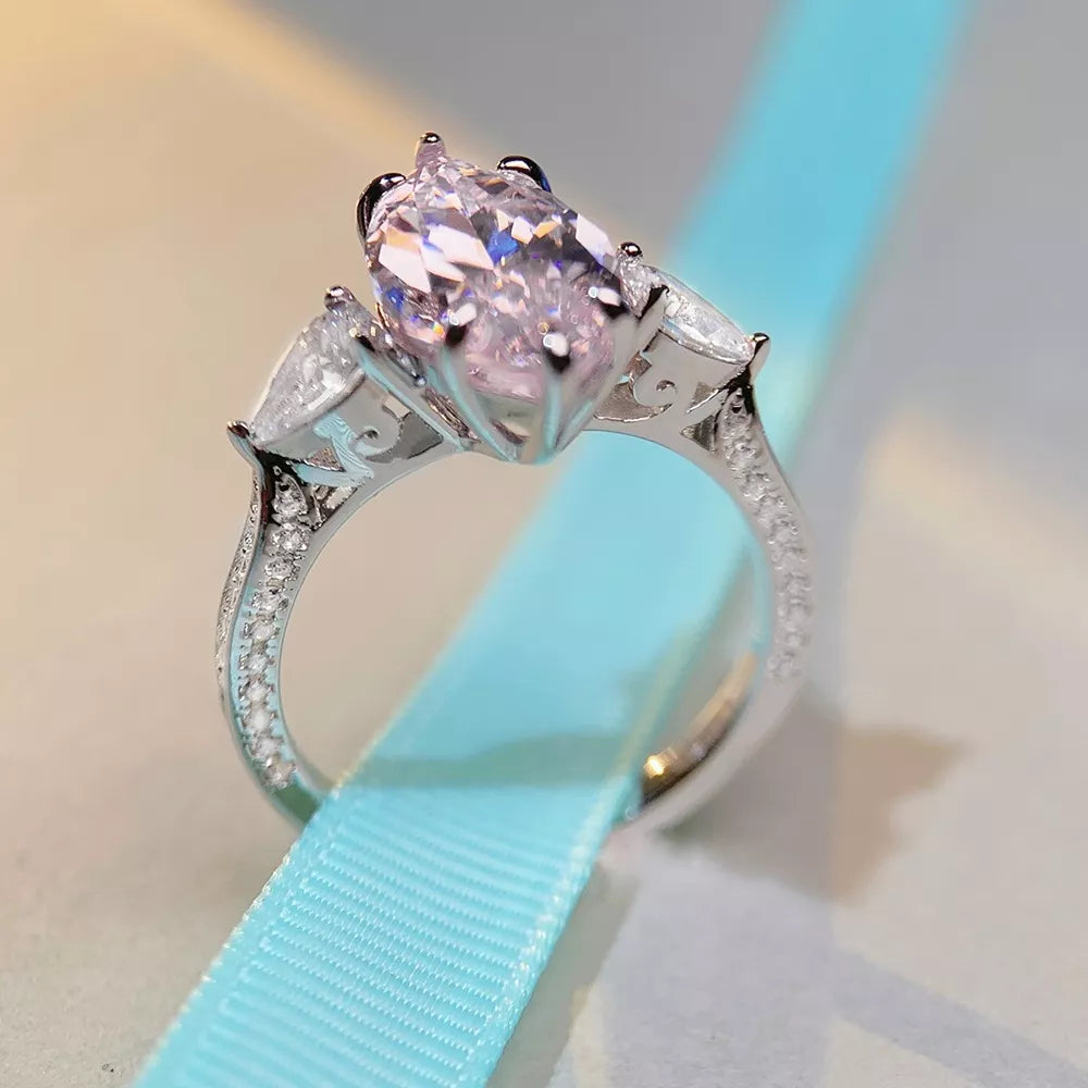 ring in silver with geometric and marquise cut stone
