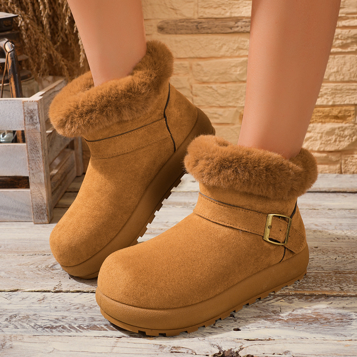 Suede,Fluff,Rubber Imported Size &amp boots in beige with chunky silhouette