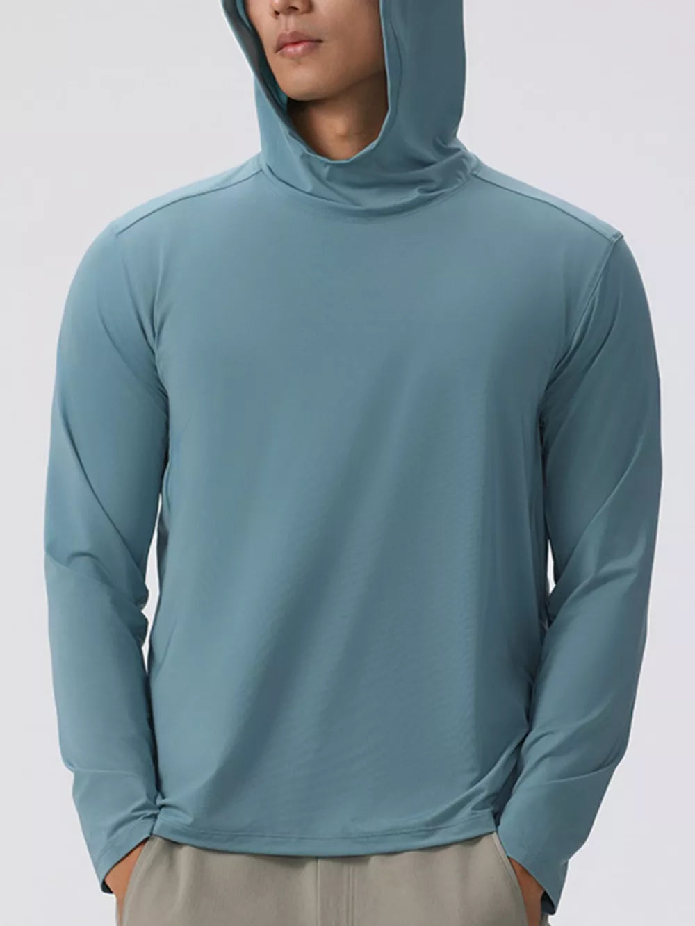Men's Air Force Blue cotton long sleeve hoodie with a relaxed fit