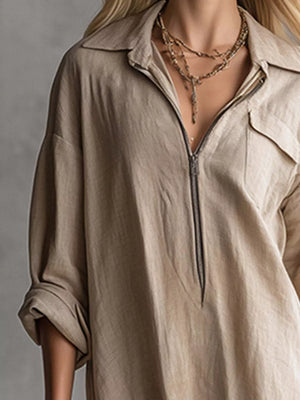 shirt dress in Navy with pocketed and maxi