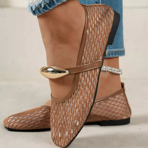 Black with Square Toe Mesh Slip-on Flats in Black