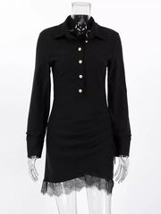 shirt dress in black with buttoned and mini