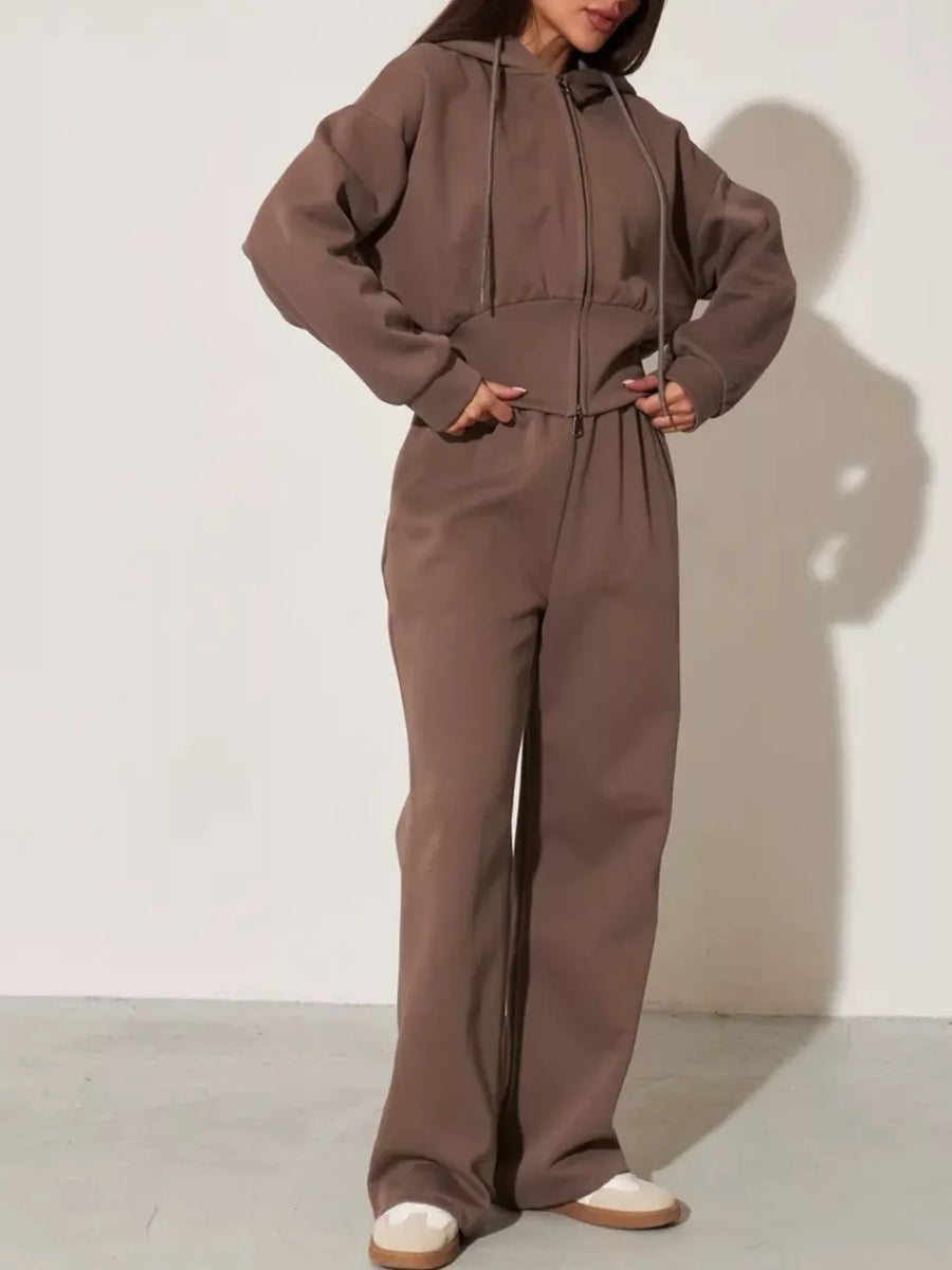 Zip-up Hoodie And Wide-leg Pants Set in Pink, view 18
