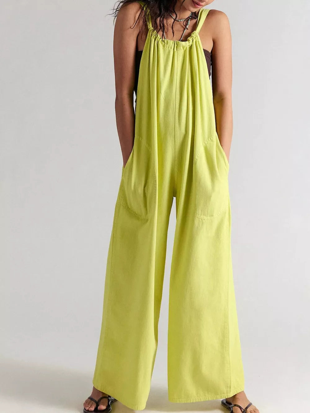 minimalist jumpsuit in Army Green with round neck