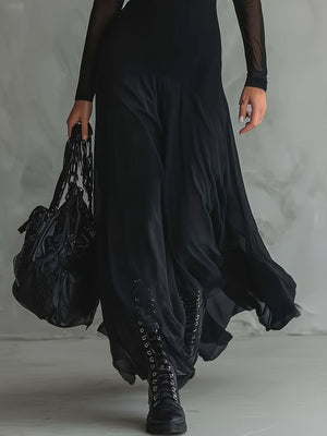black maxi dress with maxi and pullover