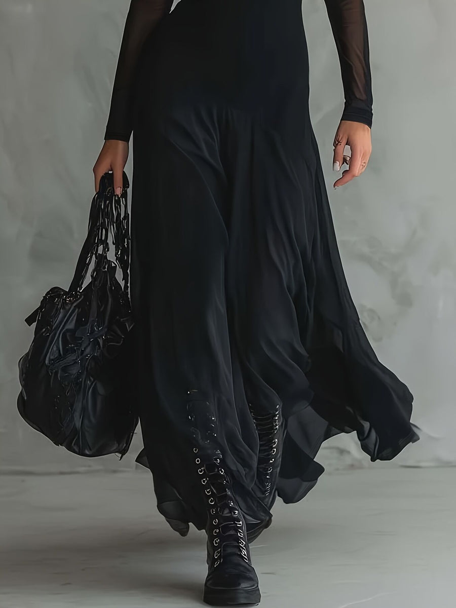 black maxi dress with maxi and pullover