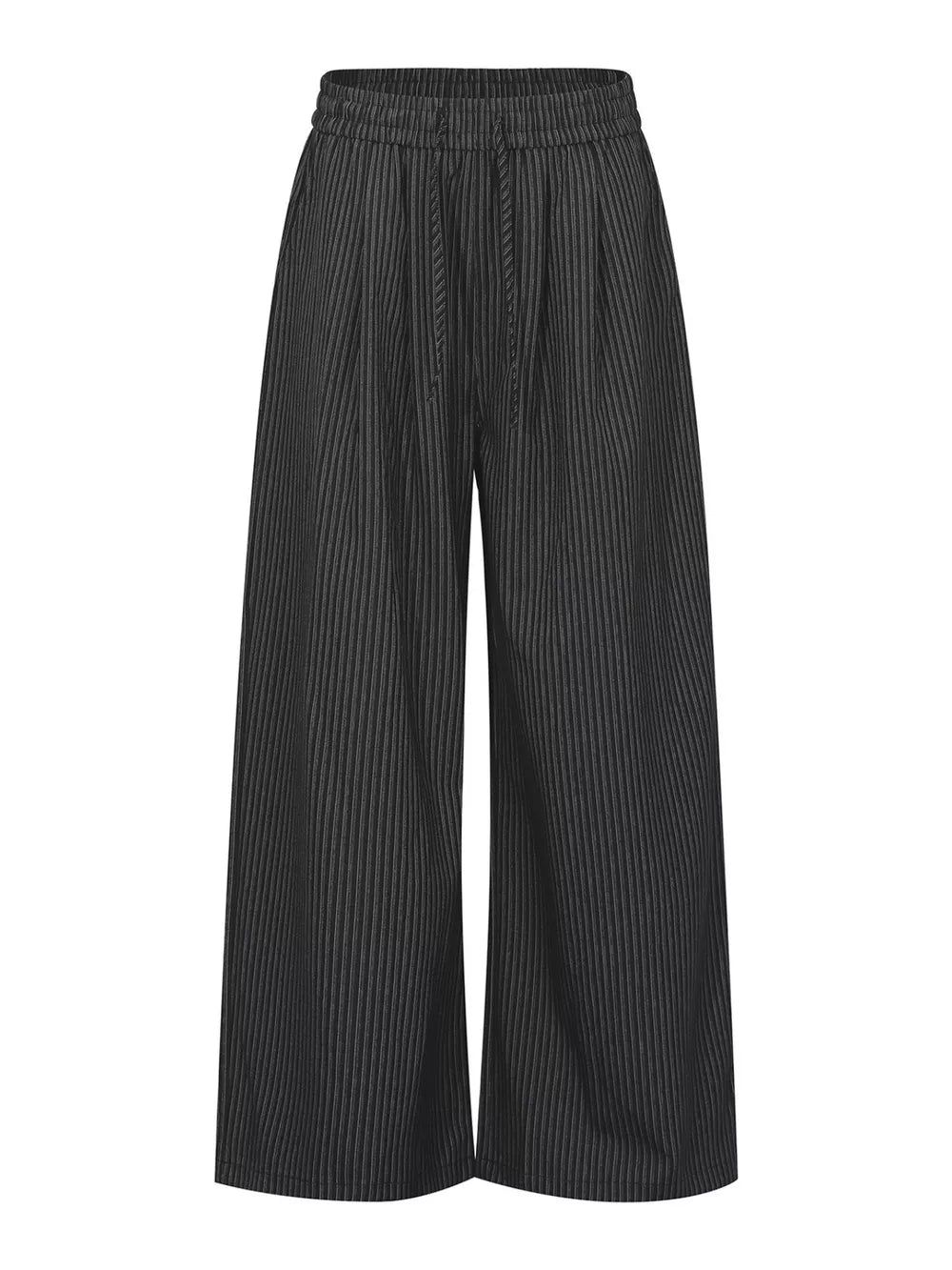 Gray Men's Striped Wide-leg Drawstring Pants
